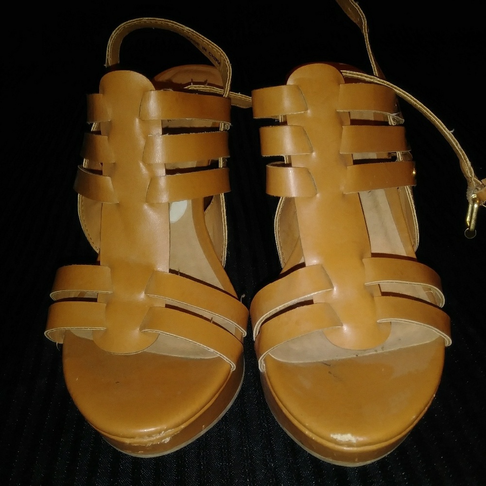 Faux leather strappy wedges
